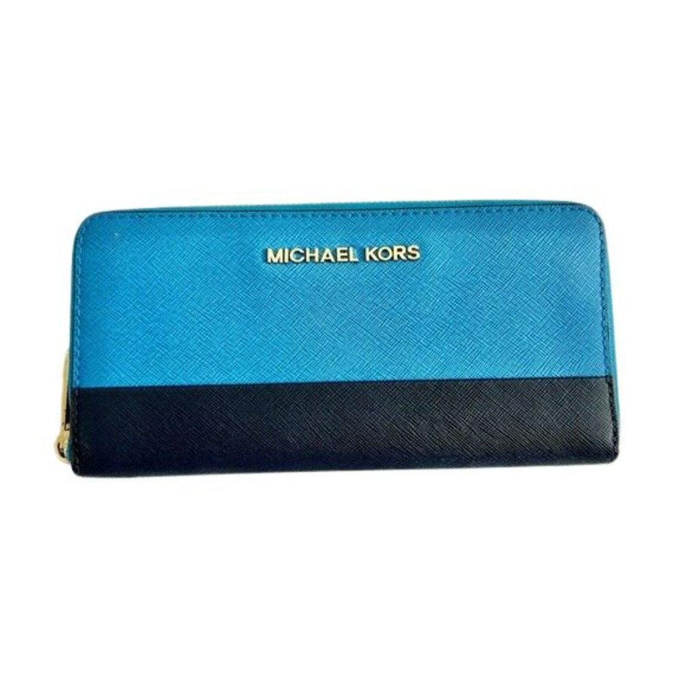 Michael Kors Two-Tone Saffiano Leather Zip Around Wristlet Wallet